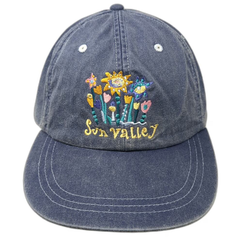 Baseball Cap Blue One Size Sun Valley Embroidered Flowers Strapback hat Idaho